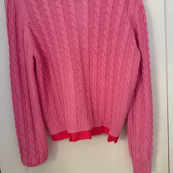 Pink Cable Knit Cardigan with snaps and Pockets with Trim - Picture 4 of 4